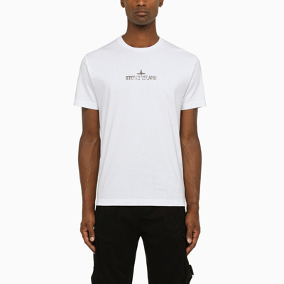 Shop Stone Island White Crew-neck T-shirt With Logo