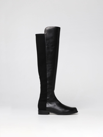 Stuart Weitzman Nappa Leather And Fabric Celia Knee Boots In Black
