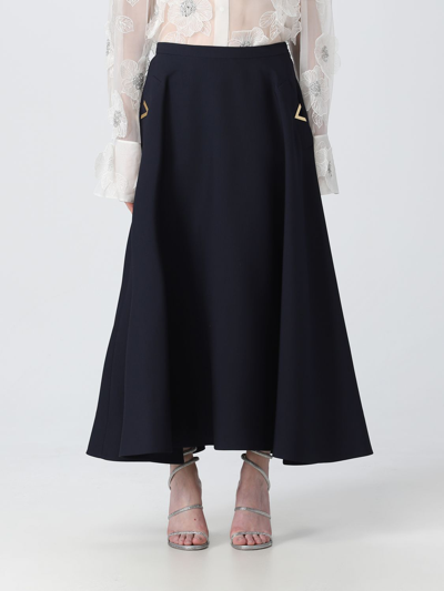 Shop Valentino Skirt In Virgin Wool Blend In Navy