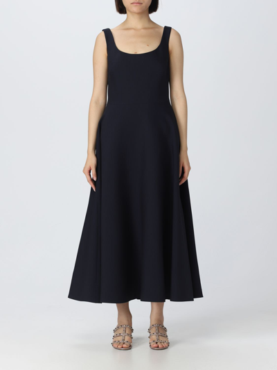 Shop Valentino Dress In Crepe Couture In Navy