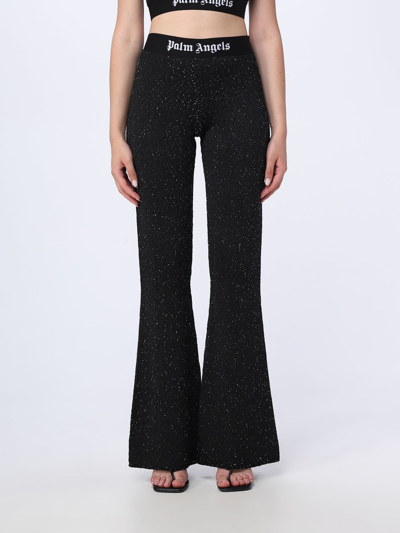 Shop Palm Angels Trousers In Stretch Fabric With Sequins In Black