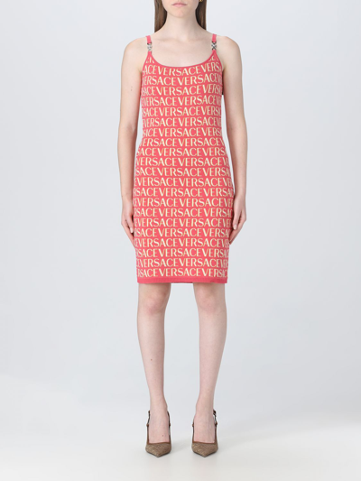 Shop Versace Dress In Cotton Blend In Fuchsia