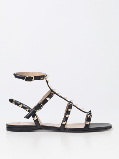 Shop Valentino Rockstud Sandals In Nappa Leather In Black