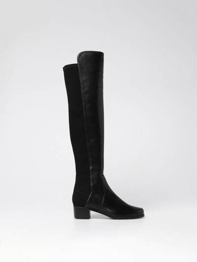 Shop Stuart Weitzman Roserve Boots In Nappa Leather And Stretch Knit In Black