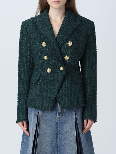 Shop Balmain Blazer In Tweed In Green