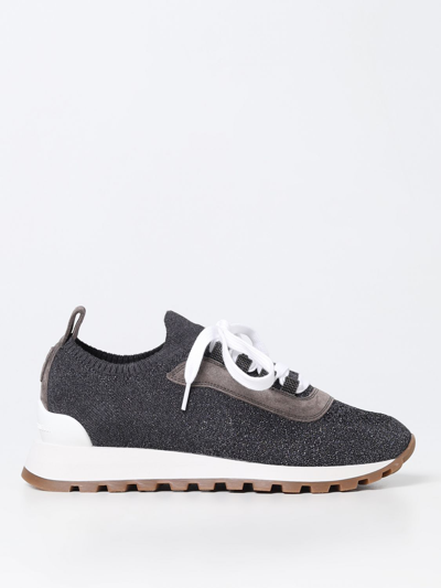 Shop Brunello Cucinelli Sneakers In Lamé Stretch Knit In Grey
