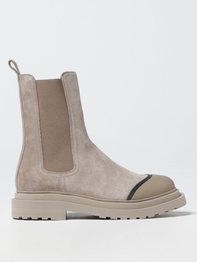 Shop Brunello Cucinelli Ankle Boots In Suede With Shiny Contour In Beige