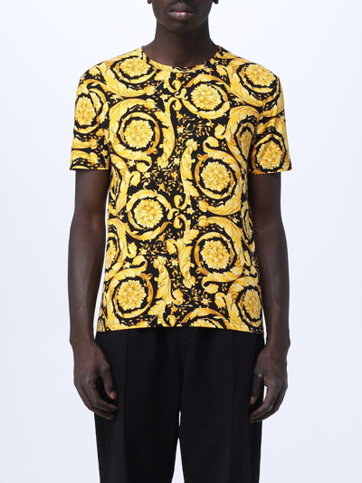 Shop Versace Stretch Cotton T-shirt In Gold