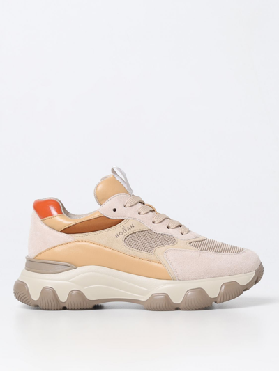 Shop Hogan Hyperactive Sneakers In Leather And Mesh In Beige