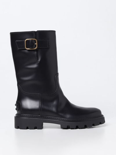 Tod's Buckle-detail Leather Boots In Black