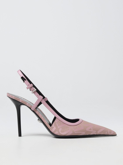 Shop Versace Slingbacks In Fabric With Jacquard Logo In Pink