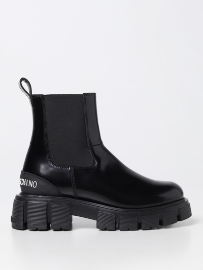 Shop Love Moschino Ankle Boots In Brushed Leather In Black