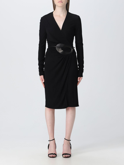 Shop Tom Ford Viscose Dress With Leather Belt In Black