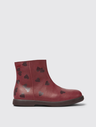 Shop Camper Twins Ankle Boots In Printed Leather In Burgundy