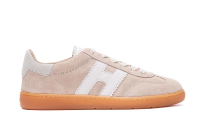 Hogan Patch Logo Suede Trainers In Neutral