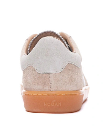 Hogan Patch Logo Suede Trainers In Neutral
