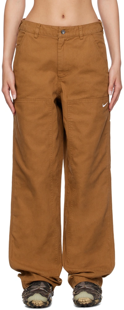 Shop Nike Brown Double Panel Trousers In Ale Brown/white