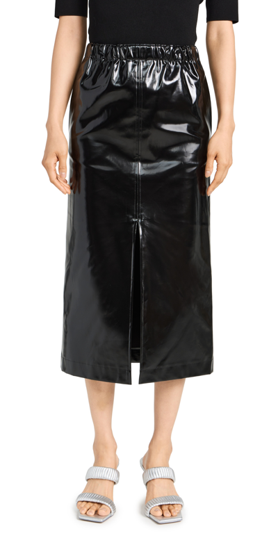 Shop Maison Margiela Shiny Coated Midi Skirt Black