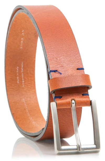 Shop Made In Italy Smooth Leather Belt In Cognac