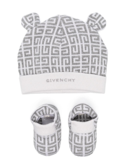 Shop Givenchy 4g-jacquard Knitted Hat Set In Grey