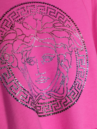 Shop Versace Rhinestone Hooded Dress In Pink