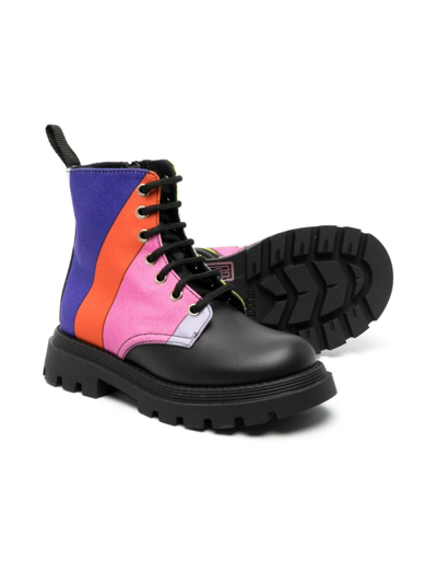Shop Pucci Junior Iride-print Leather Boots In Black