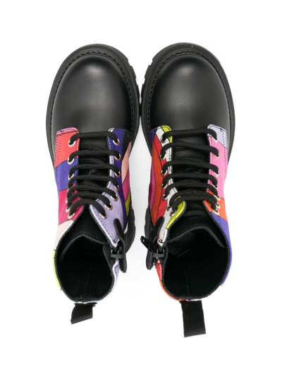 Shop Pucci Junior Iride-print Leather Boots In Black