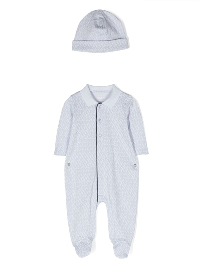 Shop Michael Kors Monogram-print Cotton Babygrow Set In Blue