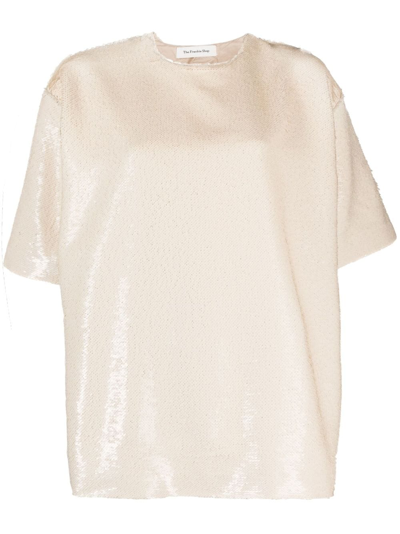 Shop The Frankie Shop Short-sleeved Sequined T-shirt In Neutrals