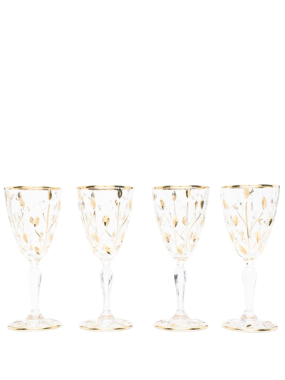 Shop Les-ottomans Crystal Goblet Glasses (set Of Four) In Neutrals