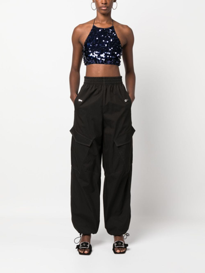 Shop Oseree Night Sequinned Crop Top In Blue