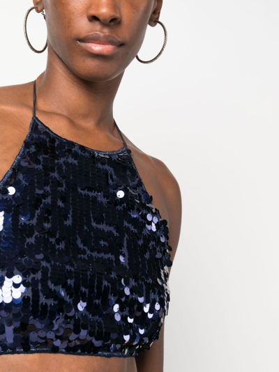 Shop Oseree Night Sequinned Crop Top In Blue