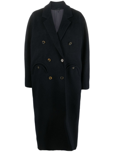 Shop Blazé Milano Double-breasted Wool-blend Coat In Blue