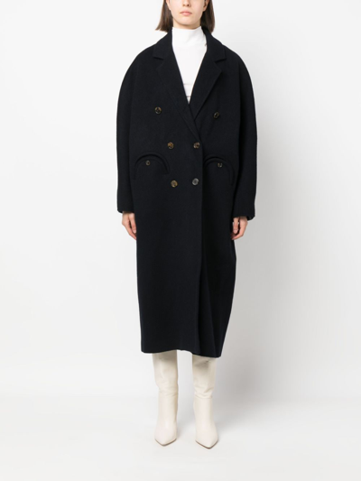 Shop Blazé Milano Double-breasted Wool-blend Coat In Blue