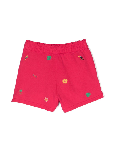 Shop Ralph Lauren Motif-embroidered Cotton Track Shorts In Pink