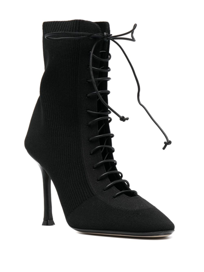 Shop Alevì Love Ribbed-knit Ankle Boots In Black