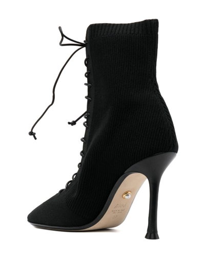 Shop Alevì Love Ribbed-knit Ankle Boots In Black
