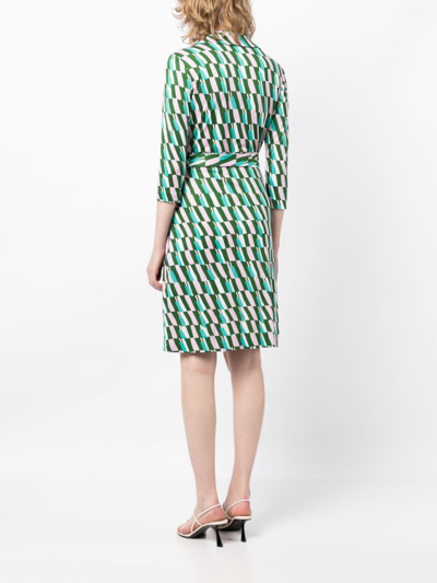 Shop Diane Von Furstenberg Logo-print Silk Wrap Dress In Green