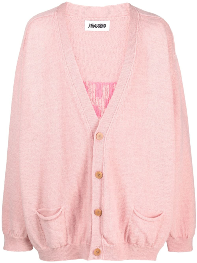Shop Magliano Intarsia-knit Logo V-neck Cardigan In Pink