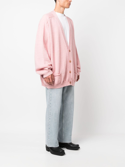 Shop Magliano Intarsia-knit Logo V-neck Cardigan In Pink