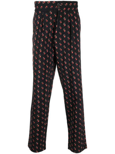 Shop Pierre-louis Mascia Dylan Wool-blend Jacquard Trousers In Black