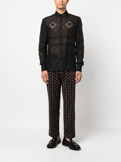 Shop Pierre-louis Mascia Dylan Wool-blend Jacquard Trousers In Black
