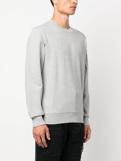C.p. Company Gray Diagonal Raised Fleece Crewneck Lens Sweatshirt In Grey