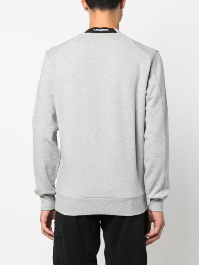 C.p. Company Gray Diagonal Raised Fleece Crewneck Lens Sweatshirt In Grey