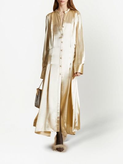 Shop Khaite Satin-finish Buttoned Long Dress In Neutrals