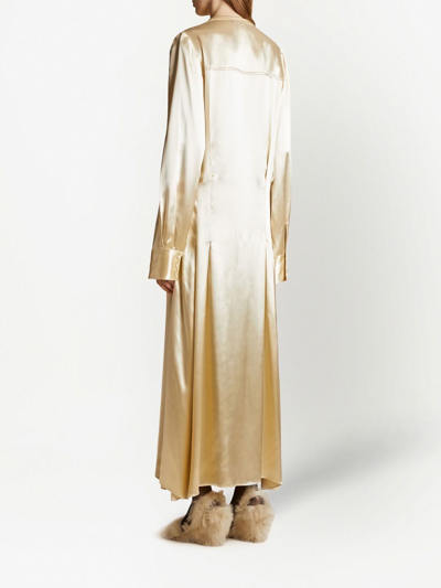 Shop Khaite Satin-finish Buttoned Long Dress In Neutrals