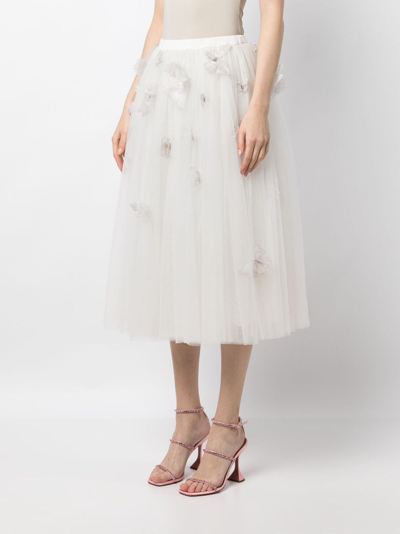 Shop Cynthia Rowley Butterflies-appliqué Tulle Midi Skirt In White