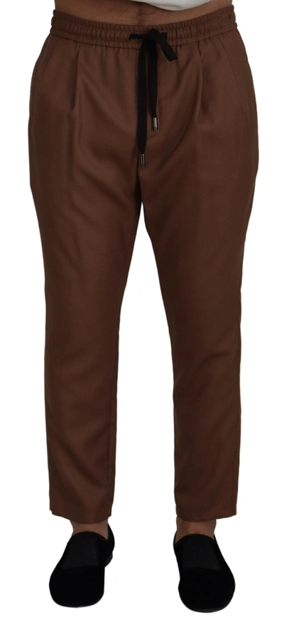 Shop Dolce & Gabbana Chic Brown Cashmere-silk Jogger Men's Pants