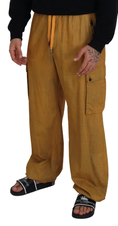 Shop Dolce & Gabbana Brown Linen Drawstring Cargo Men's Pants