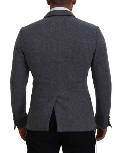 Shop Dolce & Gabbana Elegant Gray Wool Blazer With Blue Rose Men's Embroidery